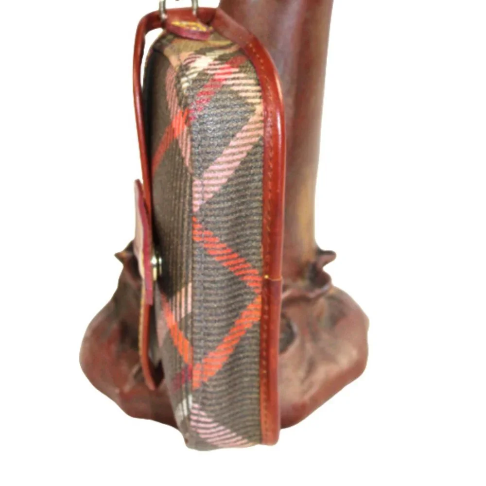 Dooney And Bourke Tartan Plaid Tan And Brown Leather Accent Wristlet
